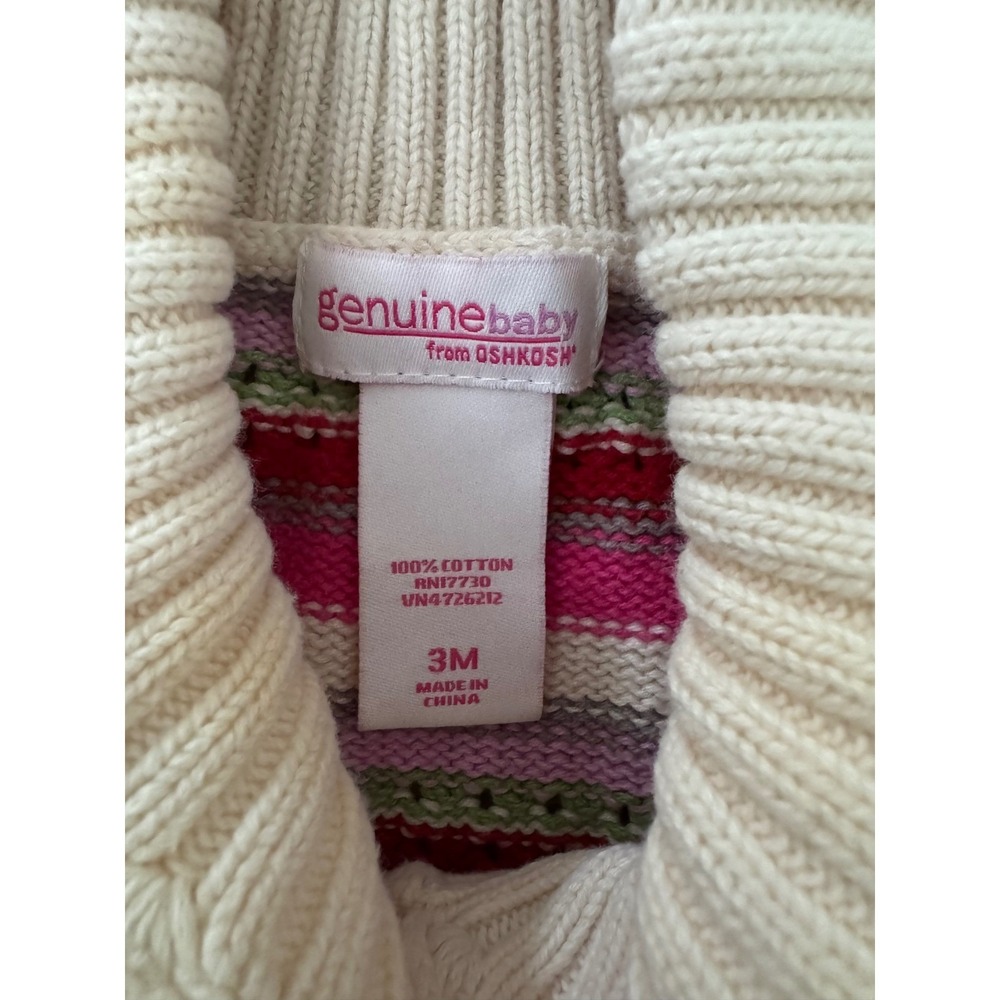 Genuine Baby OshKosh Girls Pink Striped Floral Button Cardigan Sweater 3M Cotton - Picture 3 of 4
